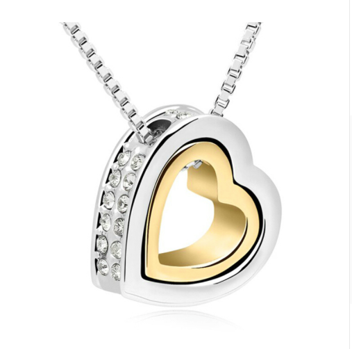 Elegant Double Heart Rhinestone Eternal Love Silver/Gold Necklace