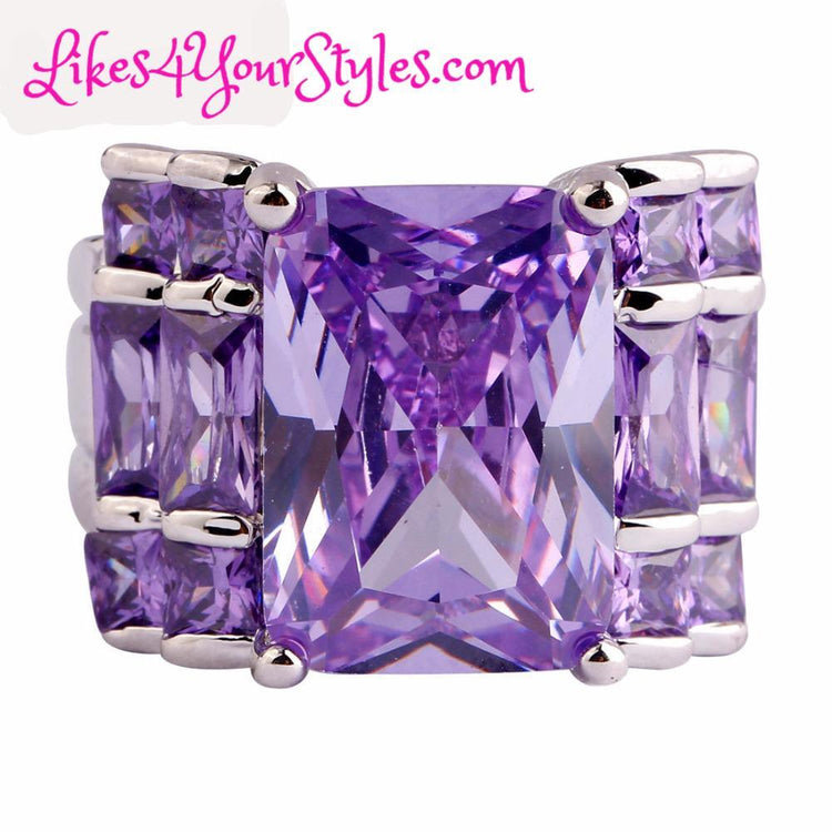 Stunning Crystal Amethyst Stone and Silver Ring