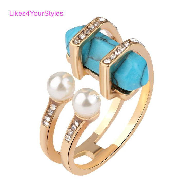Turquoise and Pearls Create this Beautiful Ring
