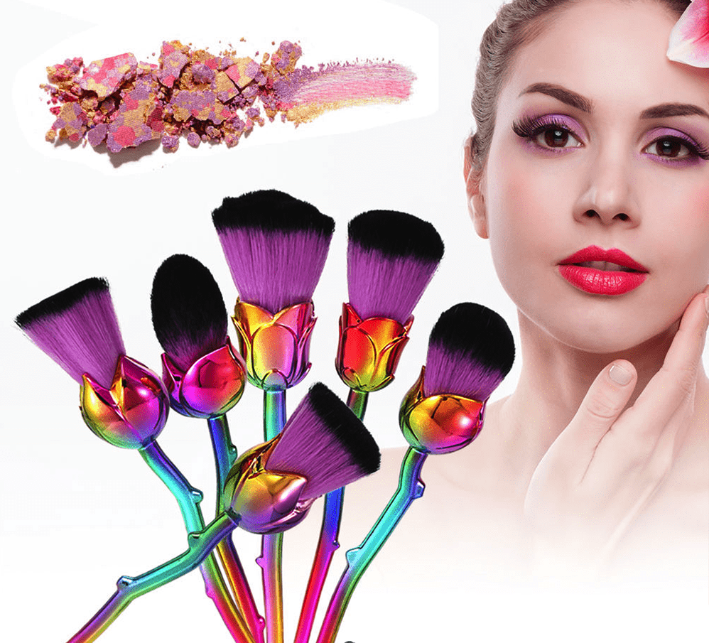 Beautiful 6 Piece Rose Flower Shaped Makeup Brushes